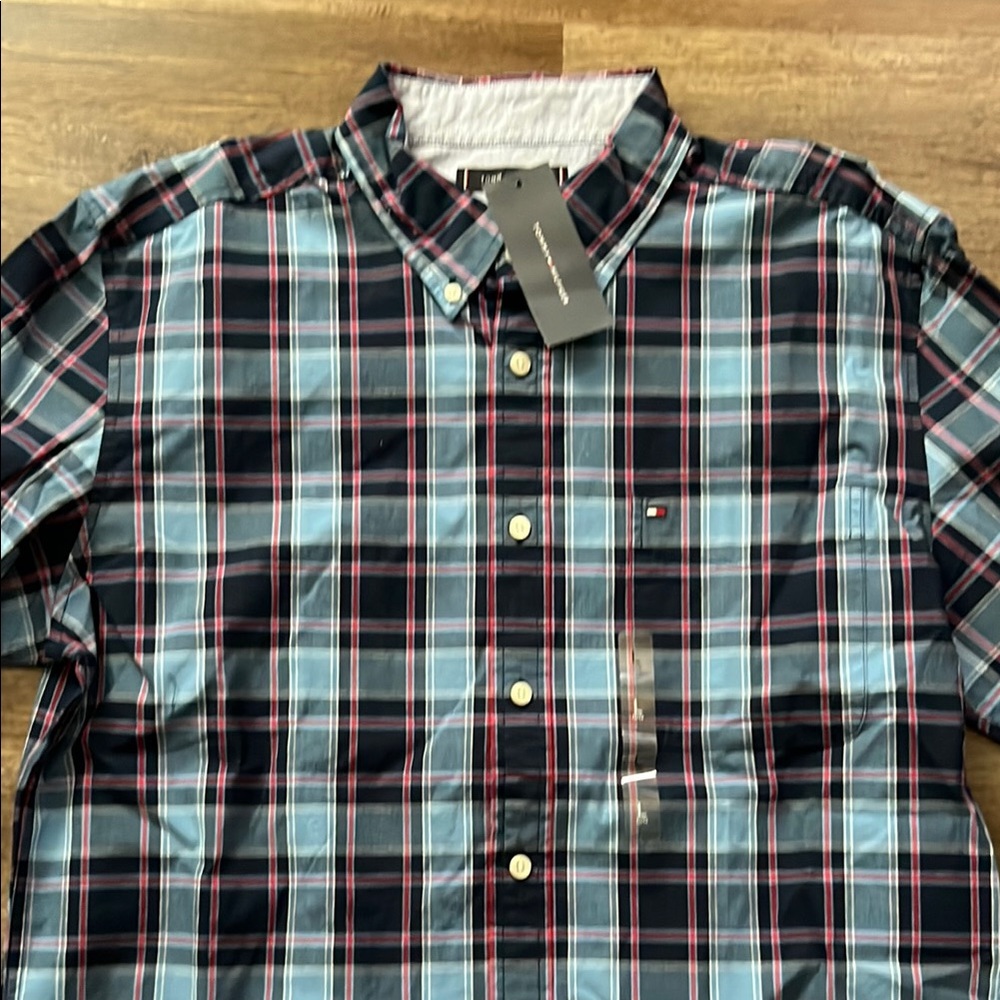New Tommy Hilfiger Men's Blue Plaid Shirt